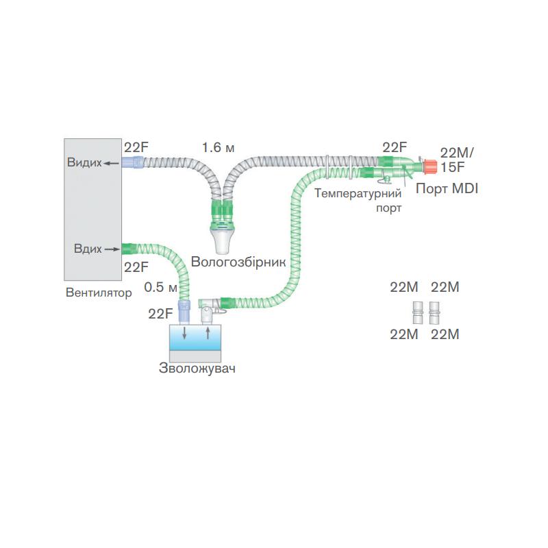 Дихальна система гладкостовбурна, один провід обігріву, відрізок шлангу 0,5 м (m)